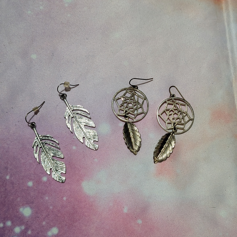 Silver Dreamcatcher and Feather Earrings